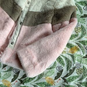 Faux-fur jacket cream, brown and pink Like New!!